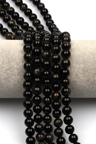 Siyah Kaplan Gözü (AAA Kalite) Doğal Taş Dizi 8 mm Küre Kesim - DZ-0974