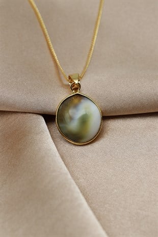 Yılancık Taşı Gold Renkli Kolye - KLY-1667