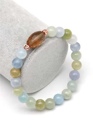 Zultanit-Akumarin-Heliodor Doğal Taş Bileklik 8 mm Küre Kesim - BLK-2270