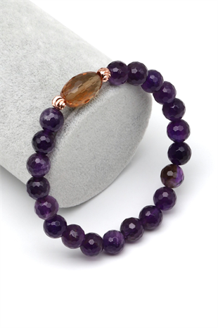 Zultanit-Ametist Doğal Taş Bileklik 8 mm Fasetli Küre Kesim - BLK-2281