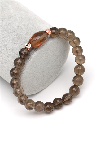 Zultanit-Dumanlı Kuvars Doğal Taş Bileklik 8 mm Fasetli Küre Kesim - BLK-2273