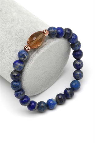 Zultanit-Lapis Lazuli Doğal Taş Bileklik 8 mm Fasetli Küre Kesim - BLK-2279