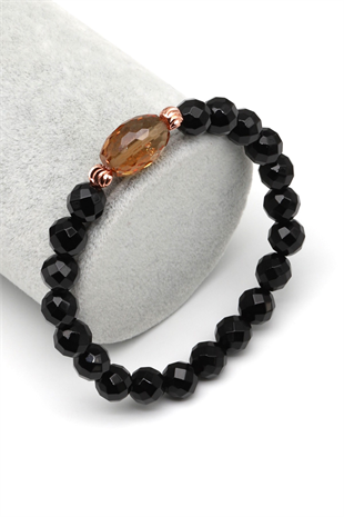 Zultanit-Oniks Doğal Taş Bileklik 8 mm Fasetli Küre Kesim - BLK-2269