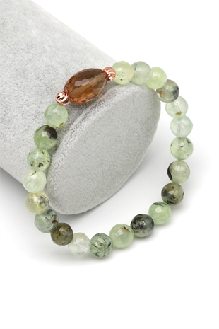 Zultanit-Prehnite Doğal Taş Bileklik 8 mm Fasetli Küre Kesim - BLK-2275