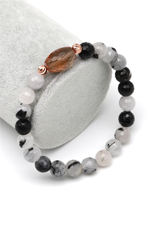 Zultanit-Rutil Kuvars Doğal Taş Bileklik 8 mm Fasetli Küre Kesim - BLK-2276