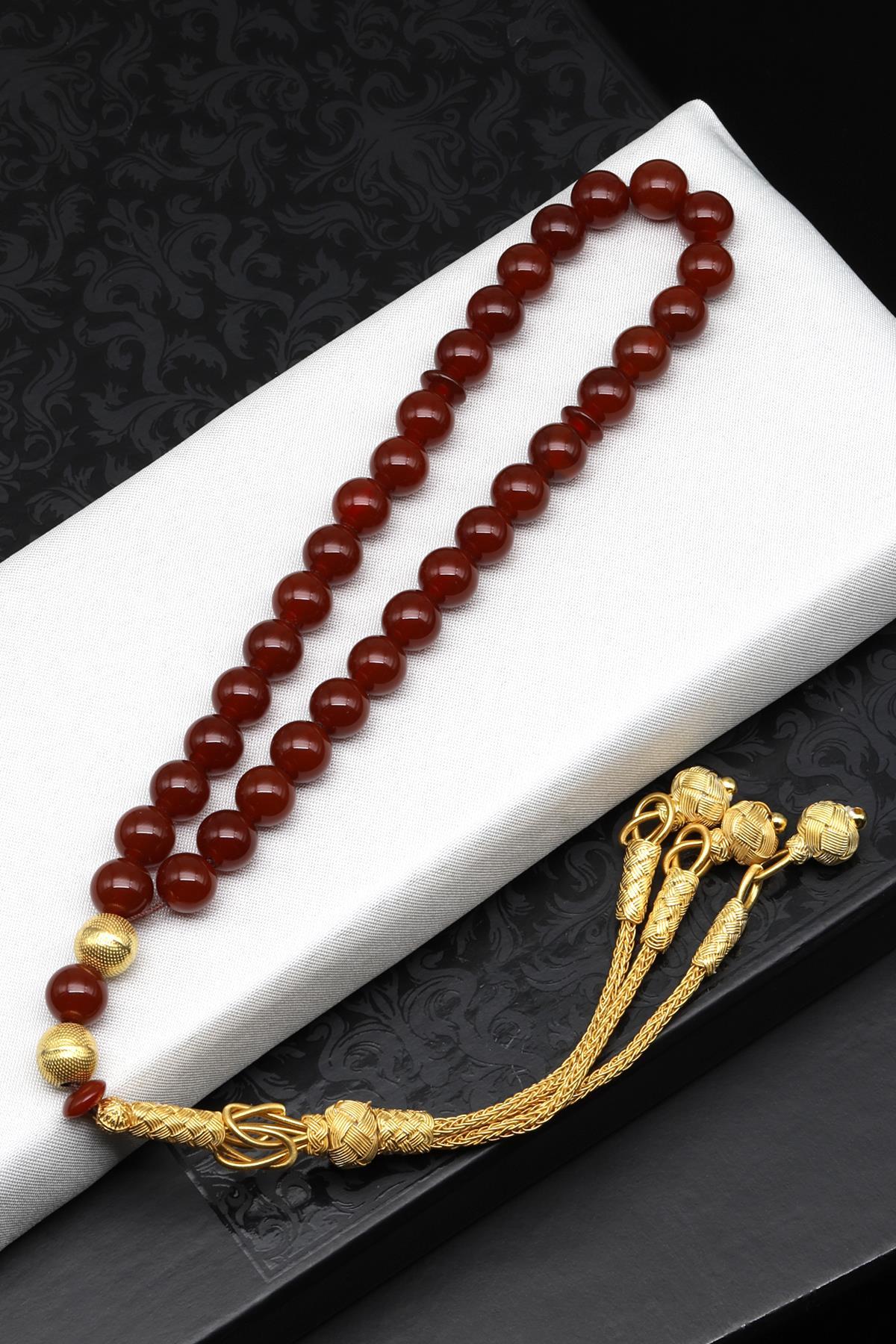 1000 Ayar Gümüş El Örmesi Kazaz Püsküllü Akik Doğal Taş Küre Kesim Tesbih