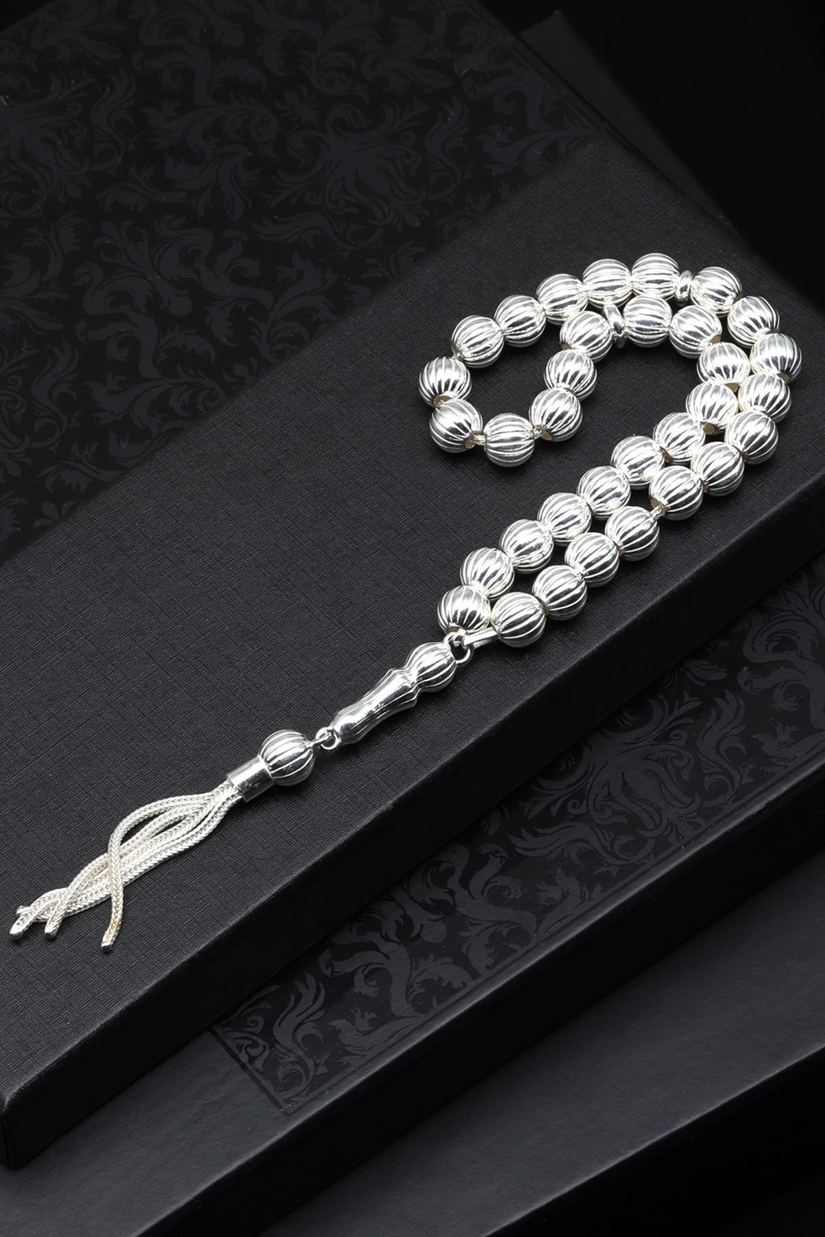 925 Ayar Gümüş Tesbih 7 x 8 mm Küre Kesim