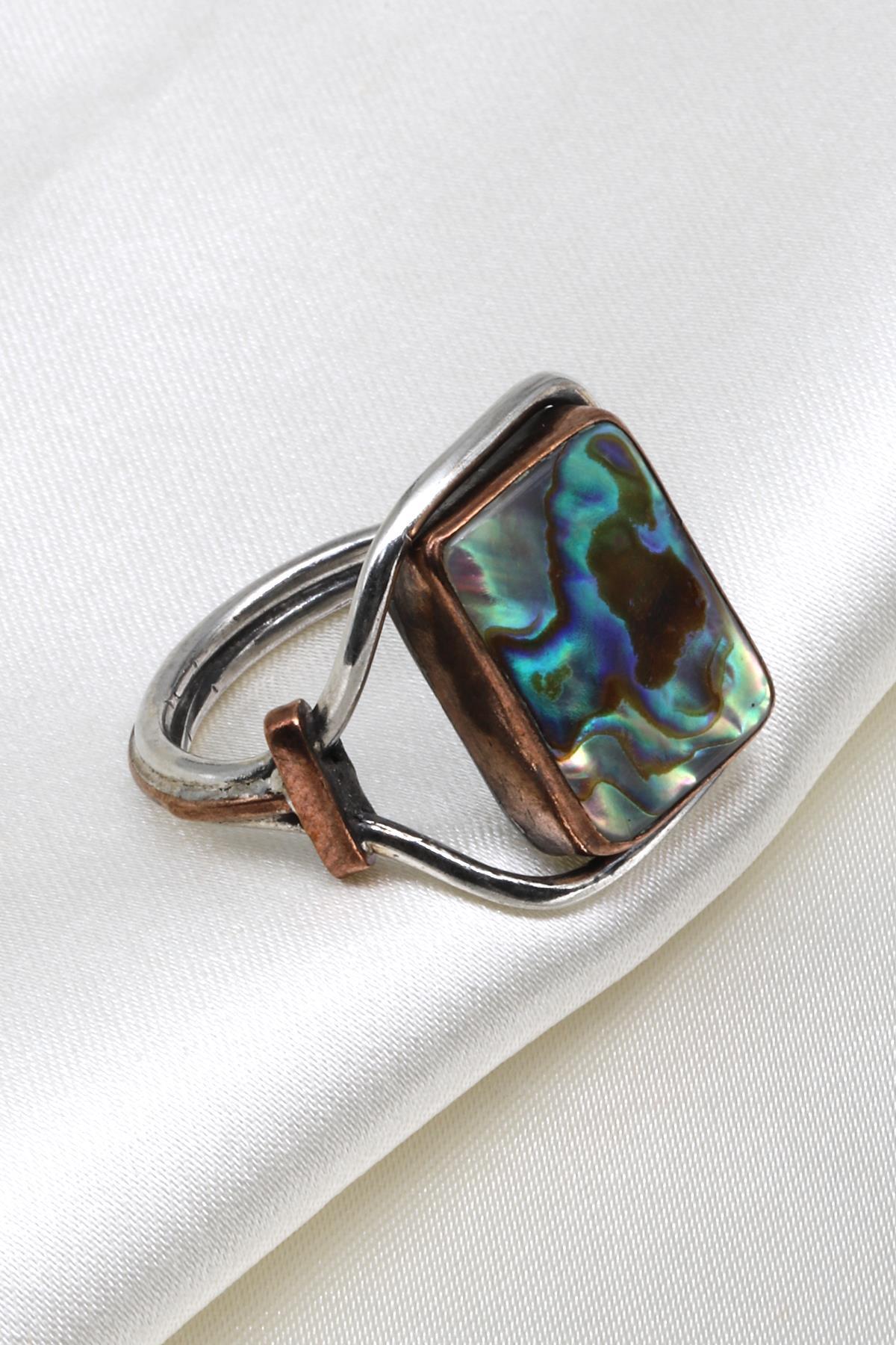 Abalon Sedef Doğal Taş 925 Ayar Gümüş Ayarlanabilir Yüzük