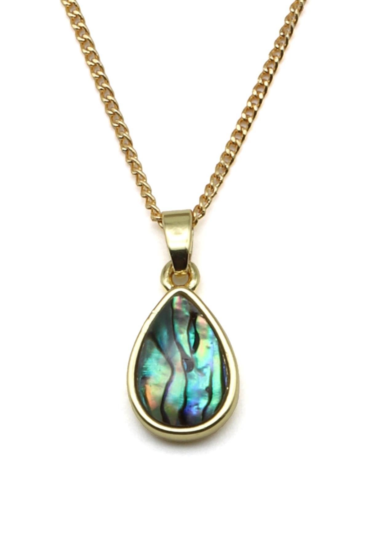 Abalon Sedef Doğal Taş Gold Renk Kolye - KLY-1640