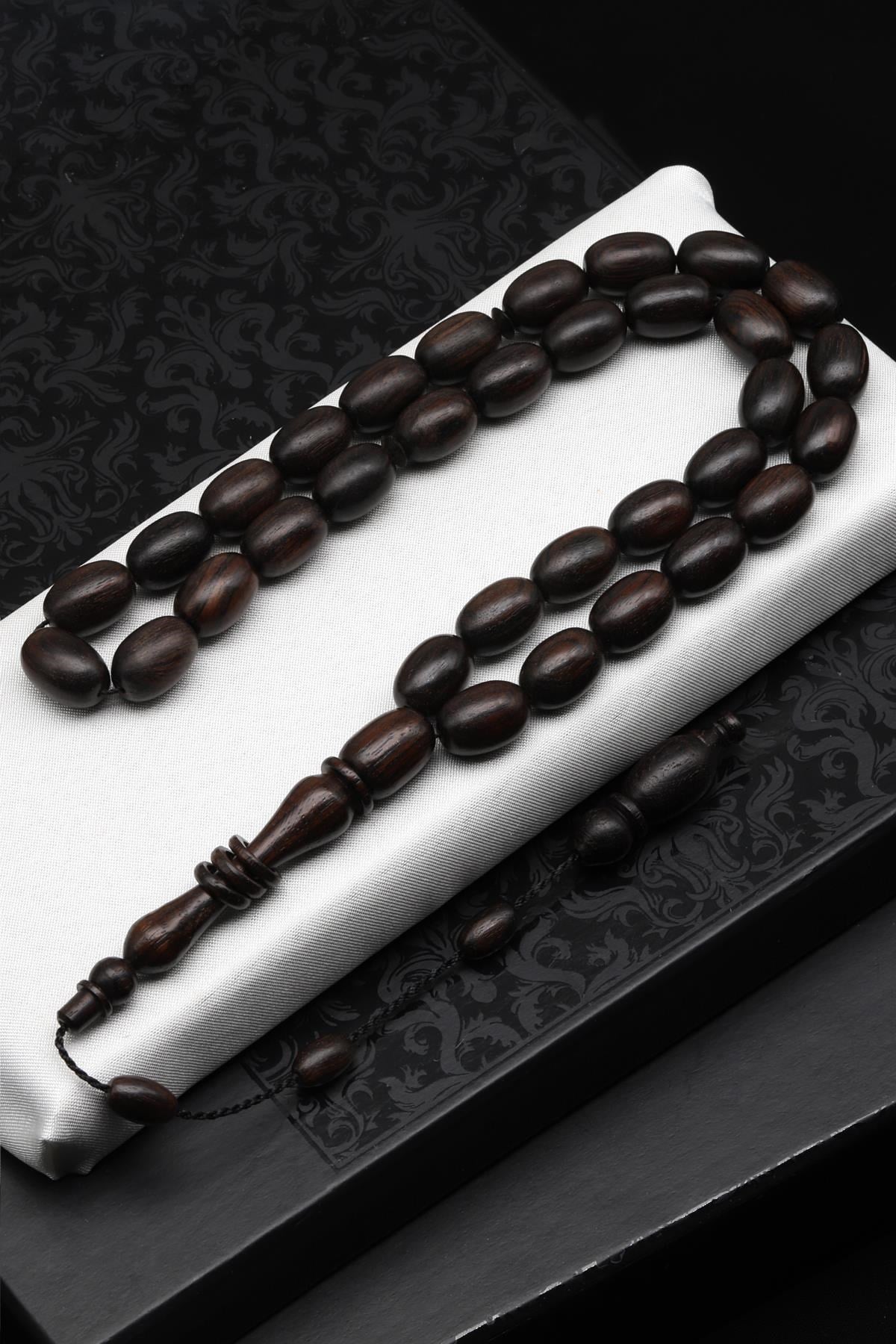 Abanoz Ağacı Tesbih 10 x 14 mm Badem Kesim