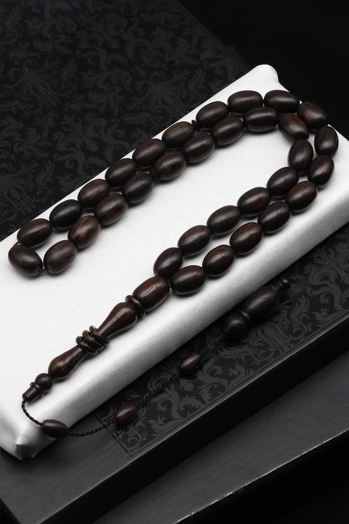 Abanoz Ağacı Tesbih 10 x 14 mm Badem Kesim