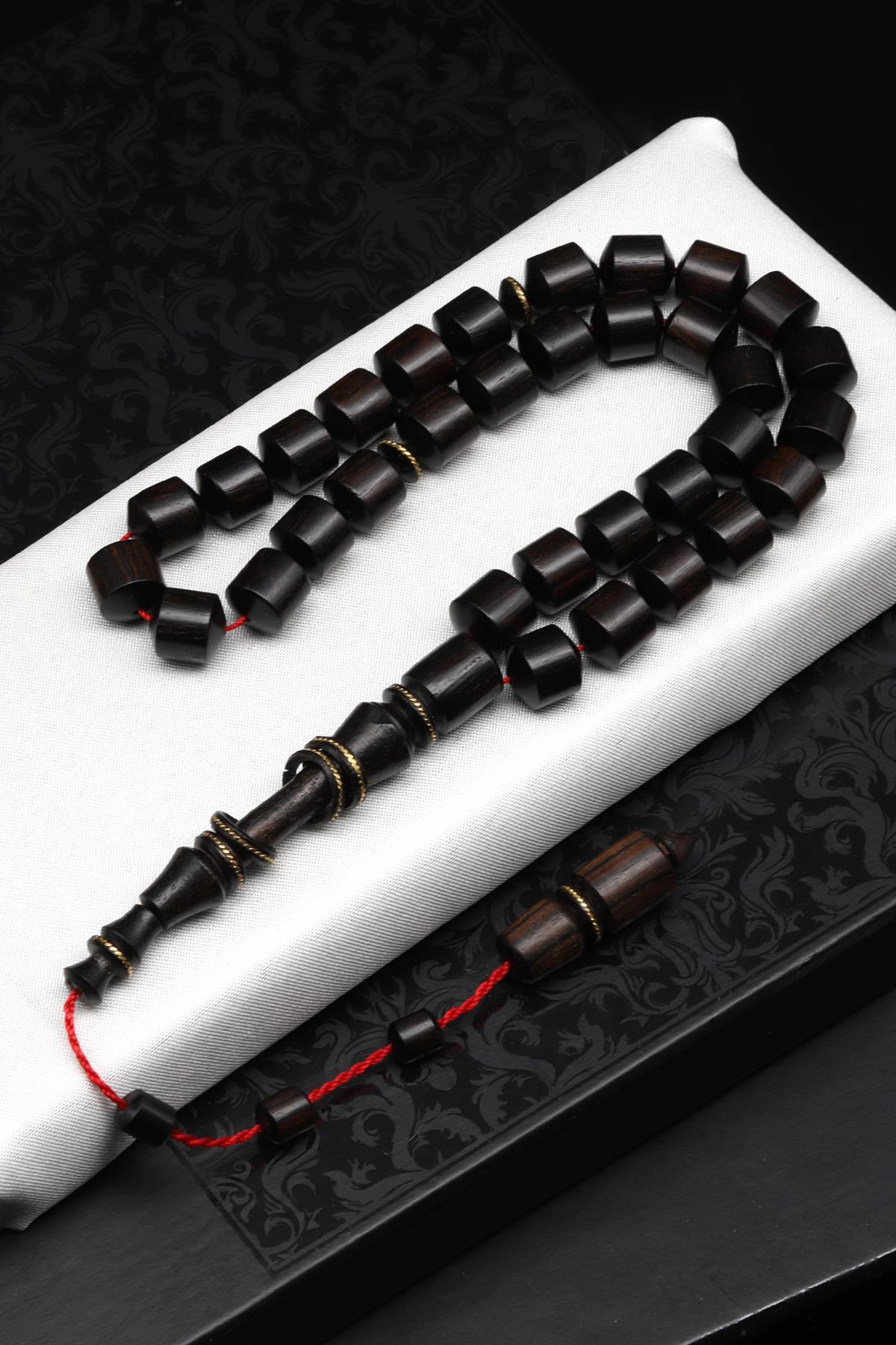 Abanoz Ağacı Tesbih 9 x 10 mm Kesme Silindir Kesim