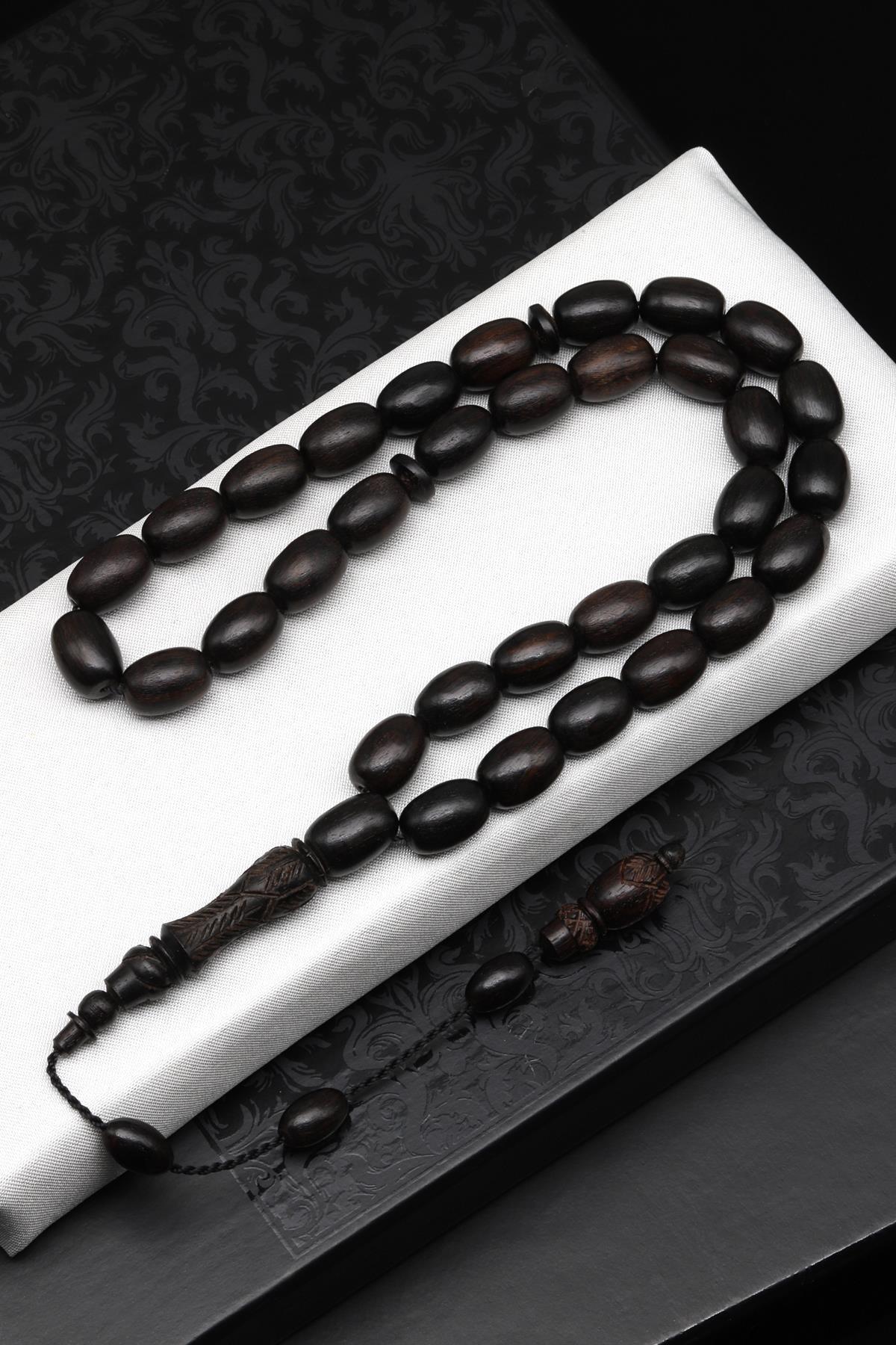 Abanoz Ağacı Tesbih 9 x 12 mm Kapsül Kesim - T-1538