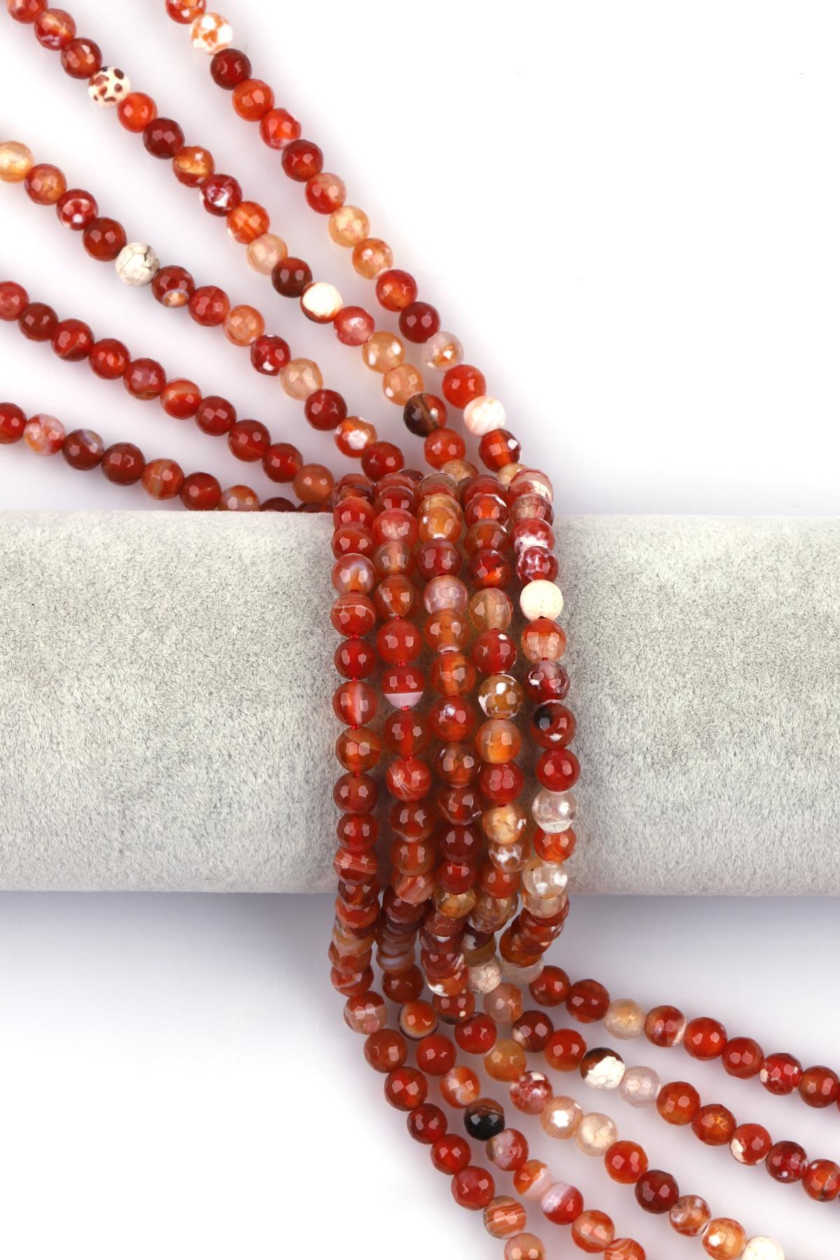 Açık Turuncu Akik Doğal Taş Dizi 6 mm Fasetli Küre Kesim