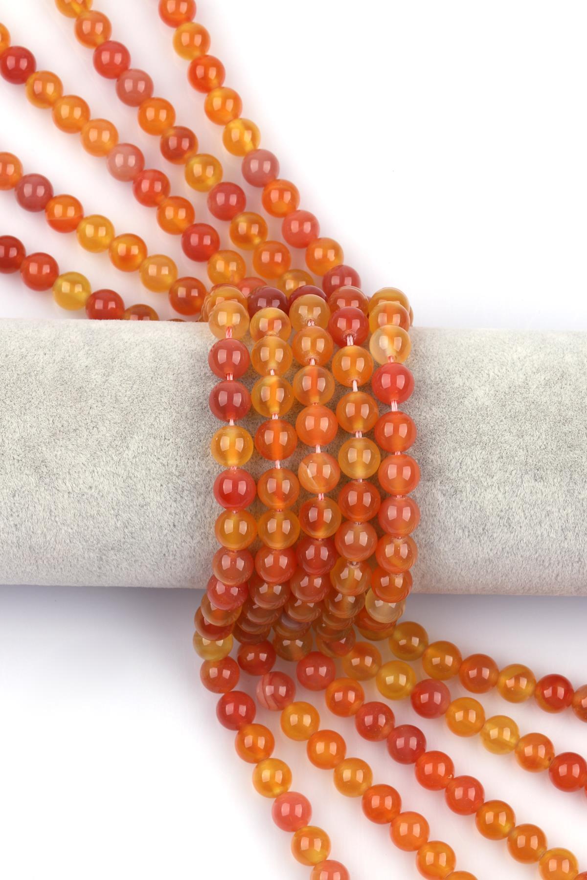 Açık Turuncu Akik Doğal Taş Dizi 8 mm Küre Kesim