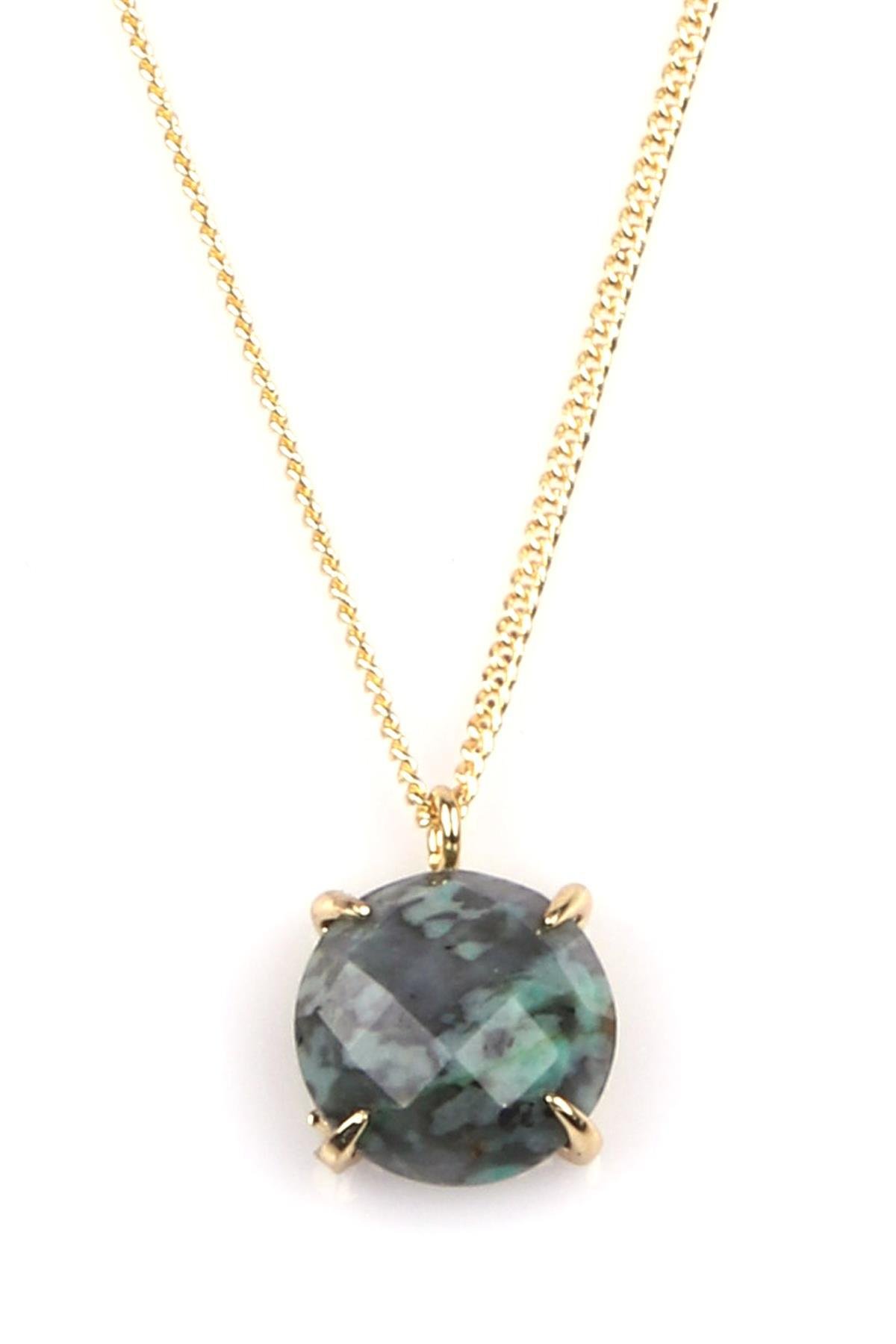 Afrika Turkuaz Doğal Taş Gold Renkli Kolye