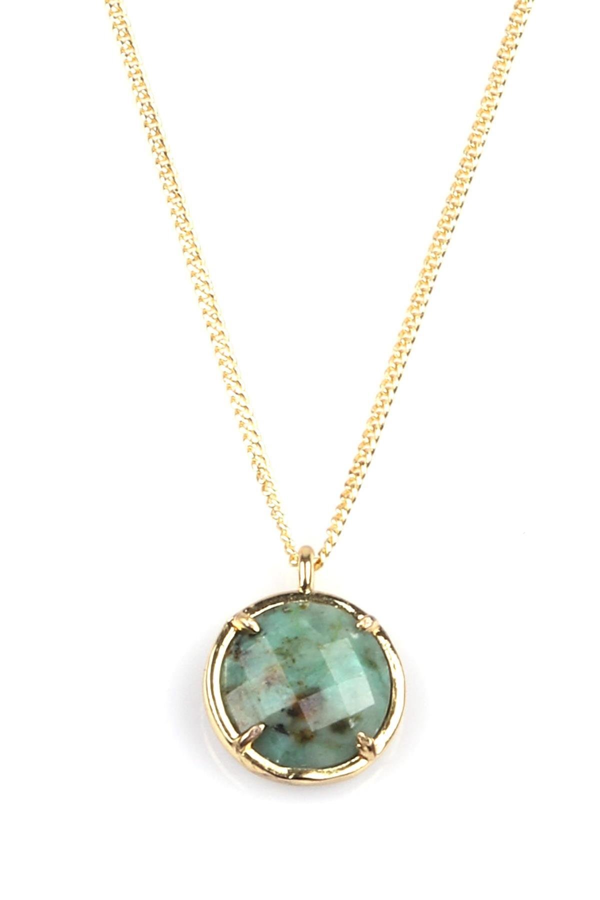 Afrika Turkuaz Doğal Taş Gold Renkli Kolye