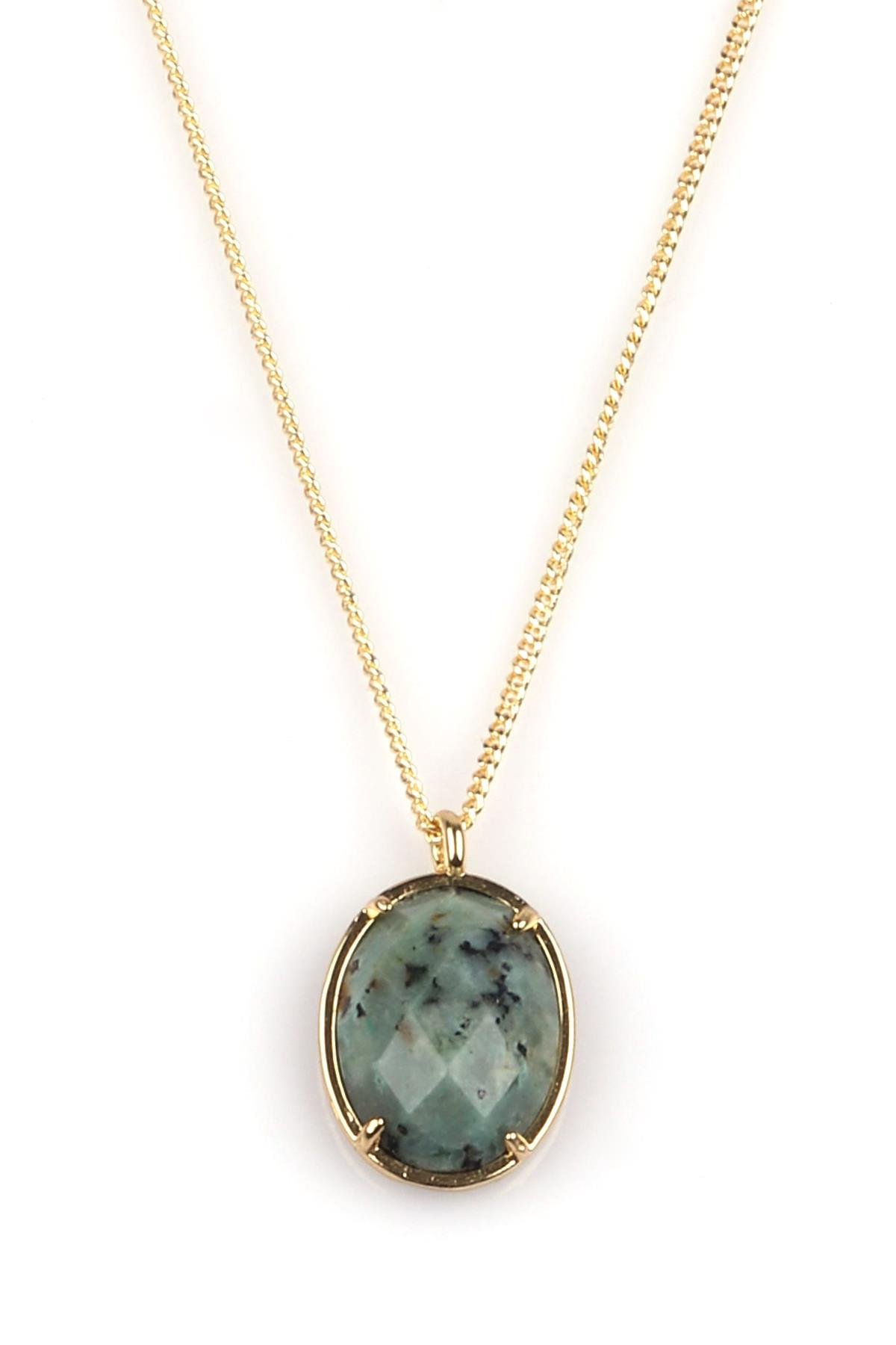 Afrika Turkuaz Doğal Taş Gold Renkli Kolye