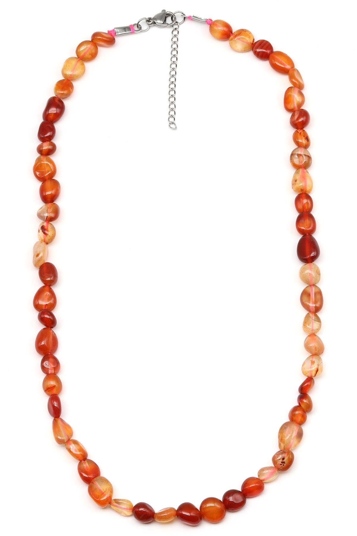 Akik ( Çelik Klipsli ) Doğal Taş Kolye Mercimek Kesim