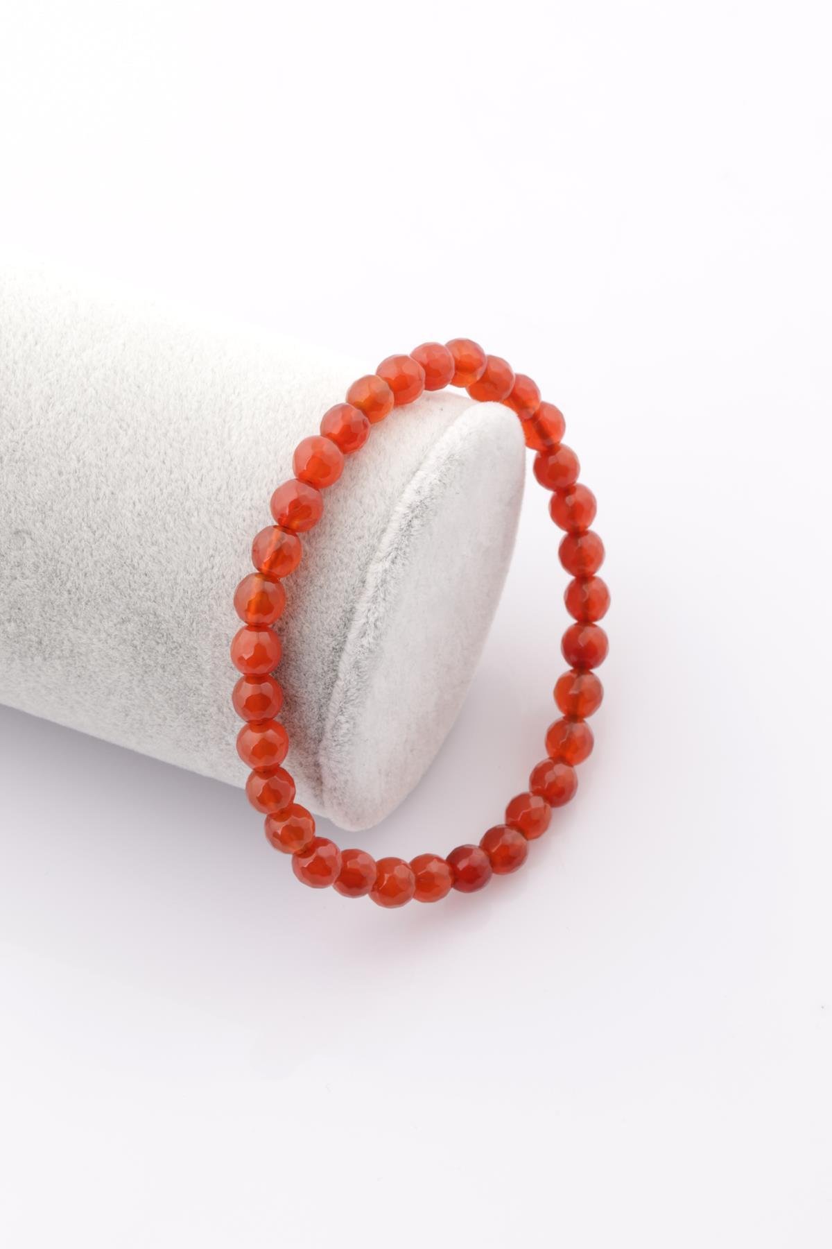 Akik Doğal Taş Bileklik 6 mm Fasetli Küre Kesim