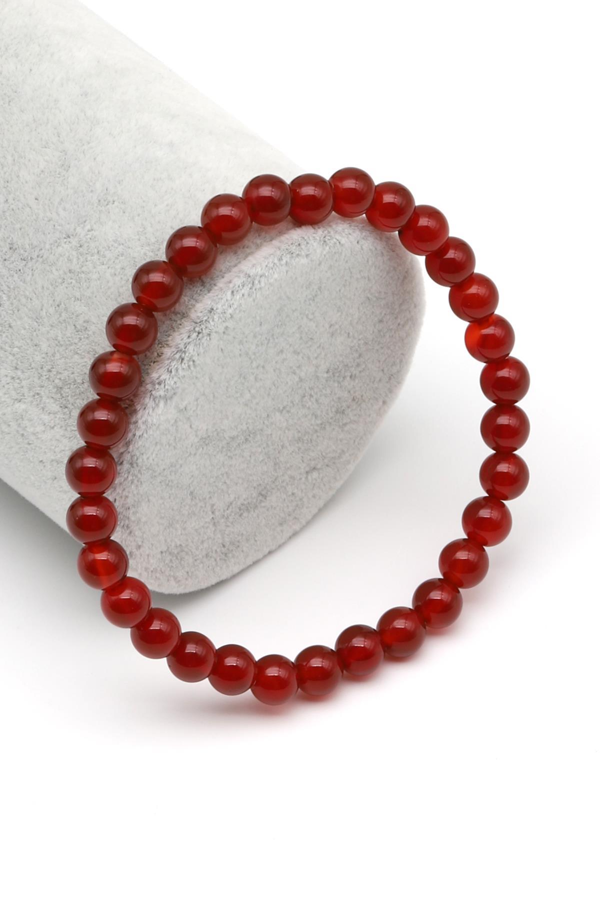 Akik Doğal Taş Bileklik 6 mm Küre Kesim