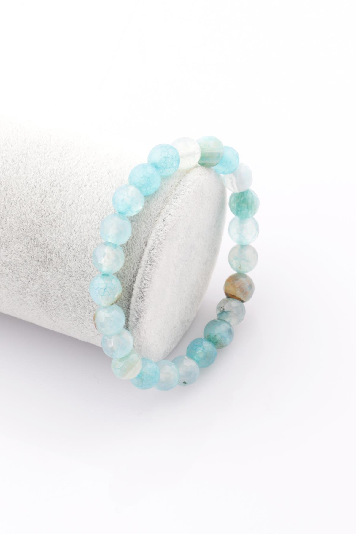 Akik Doğal Taş Bileklik 8 mm Fasetli Küre Kesim