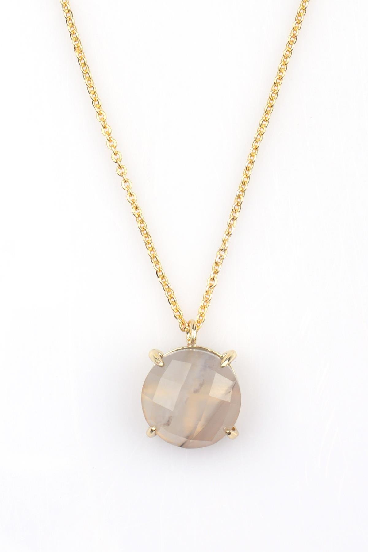 Akik Doğal Taş Gold Renkli Kolye