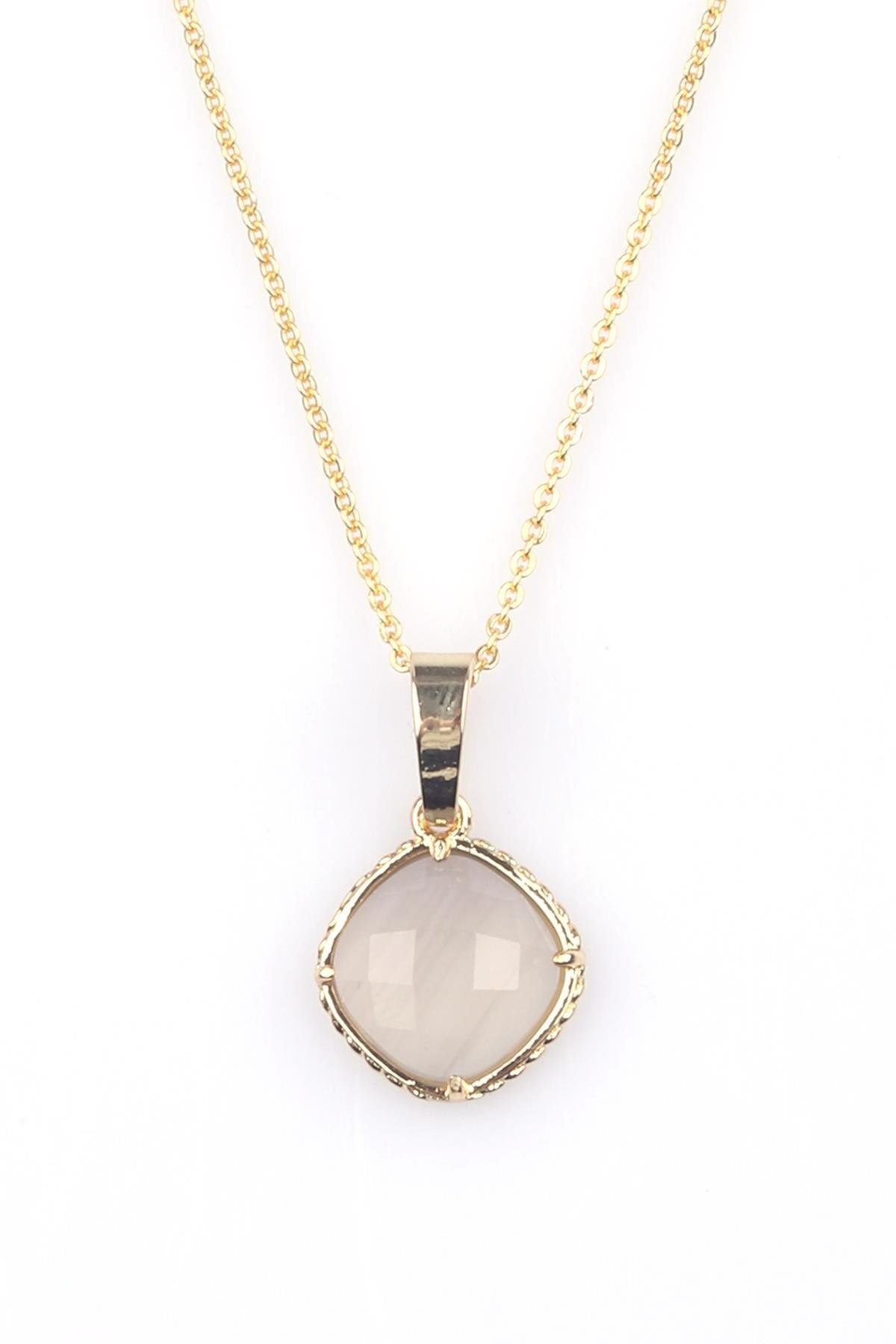 Akik Doğal Taş Gold Renkli Kolye