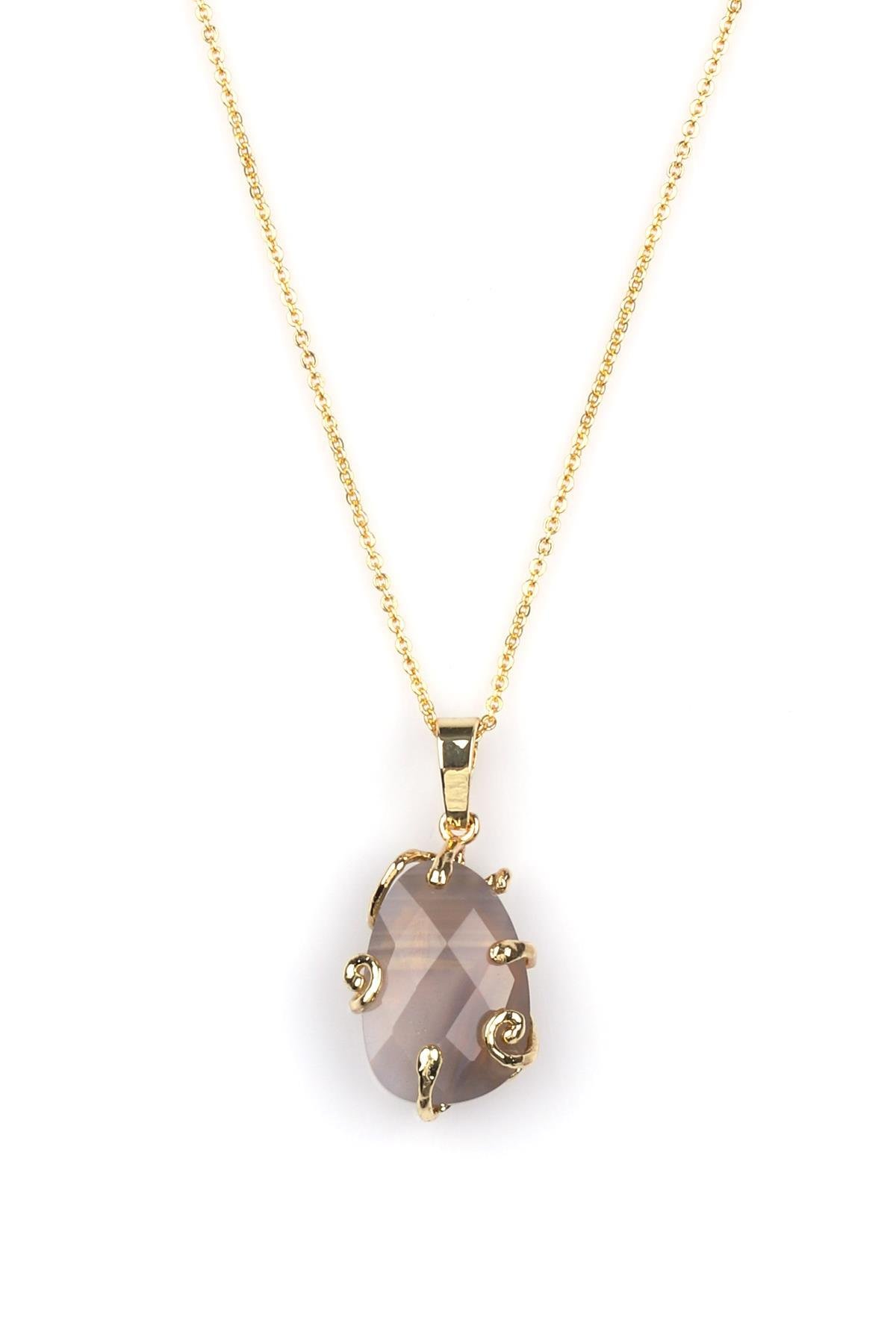 Akik Doğal Taş Gold Renkli Kolye