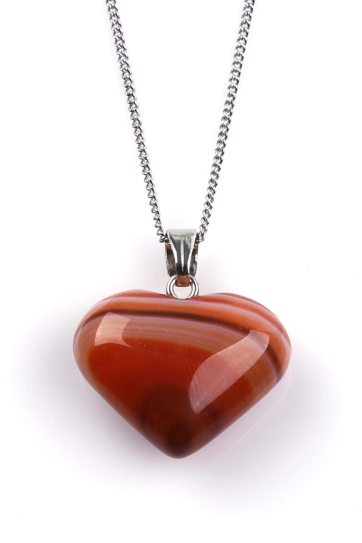 Akik Doğal Taş Kalp Model Kolye