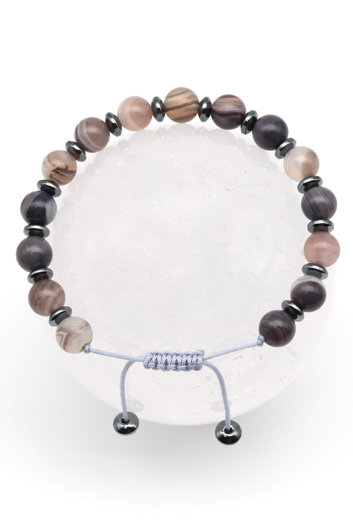 Akik Doğal Taş Makrome Örme Bileklik