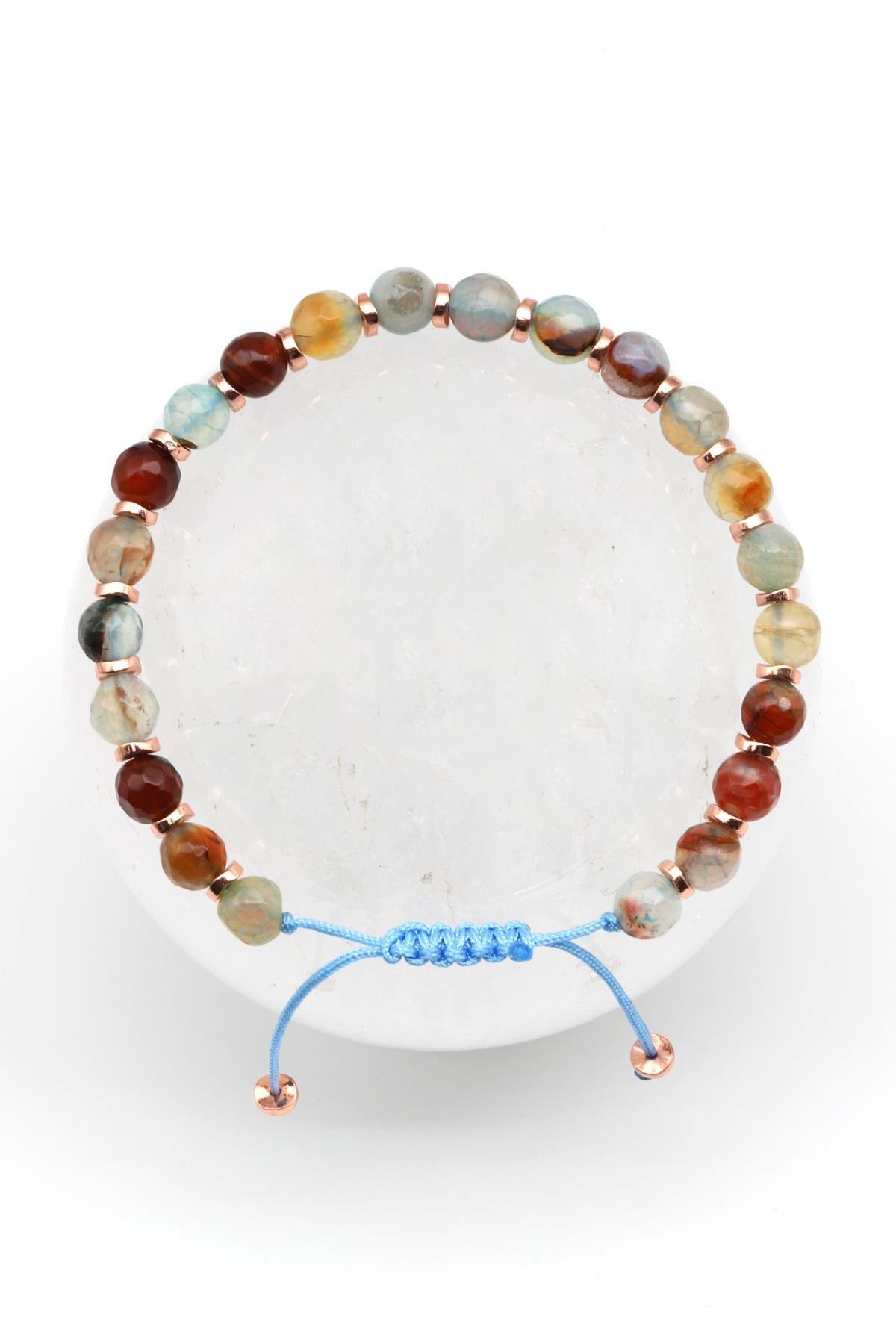 Akik Doğal Taş Makrome Örme Bileklik Faset Kesim