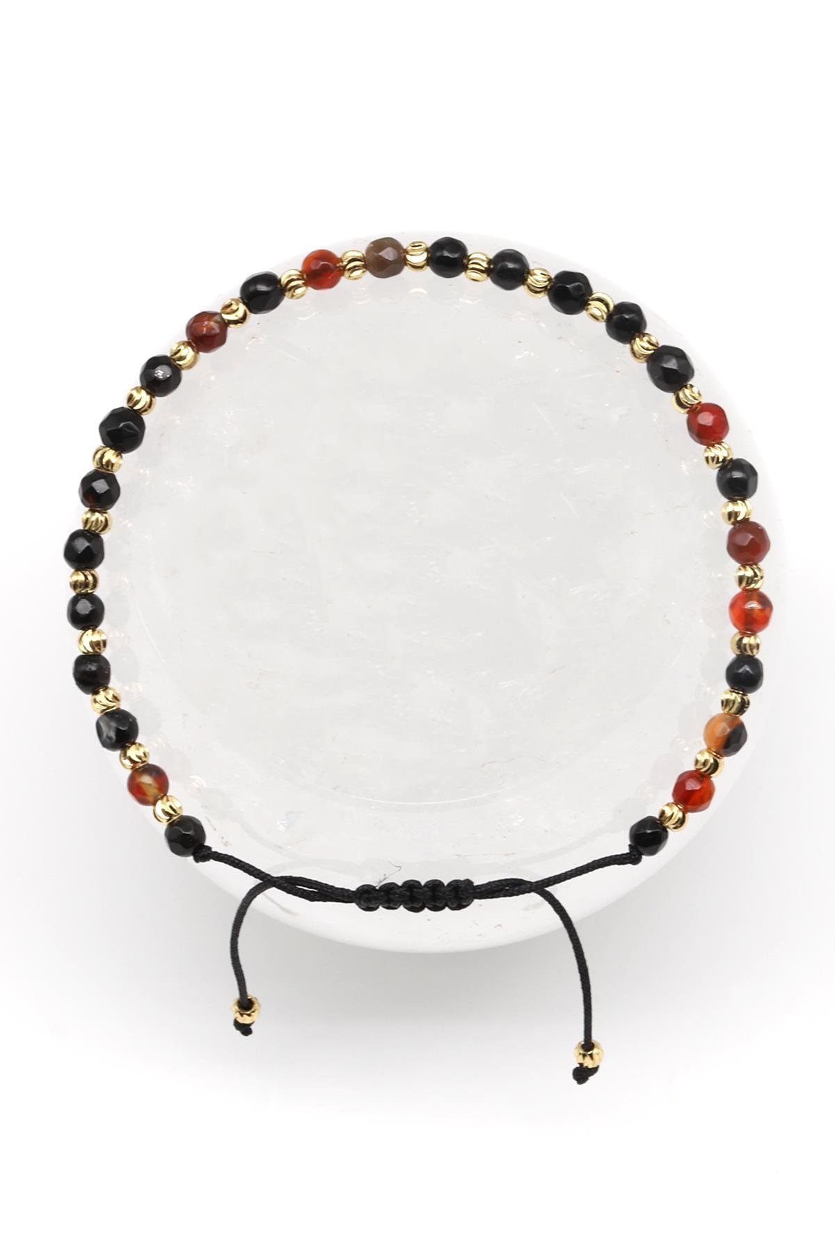 Akik Doğal Taş Makrome Örme Bileklik Fasetli Küre Kesim