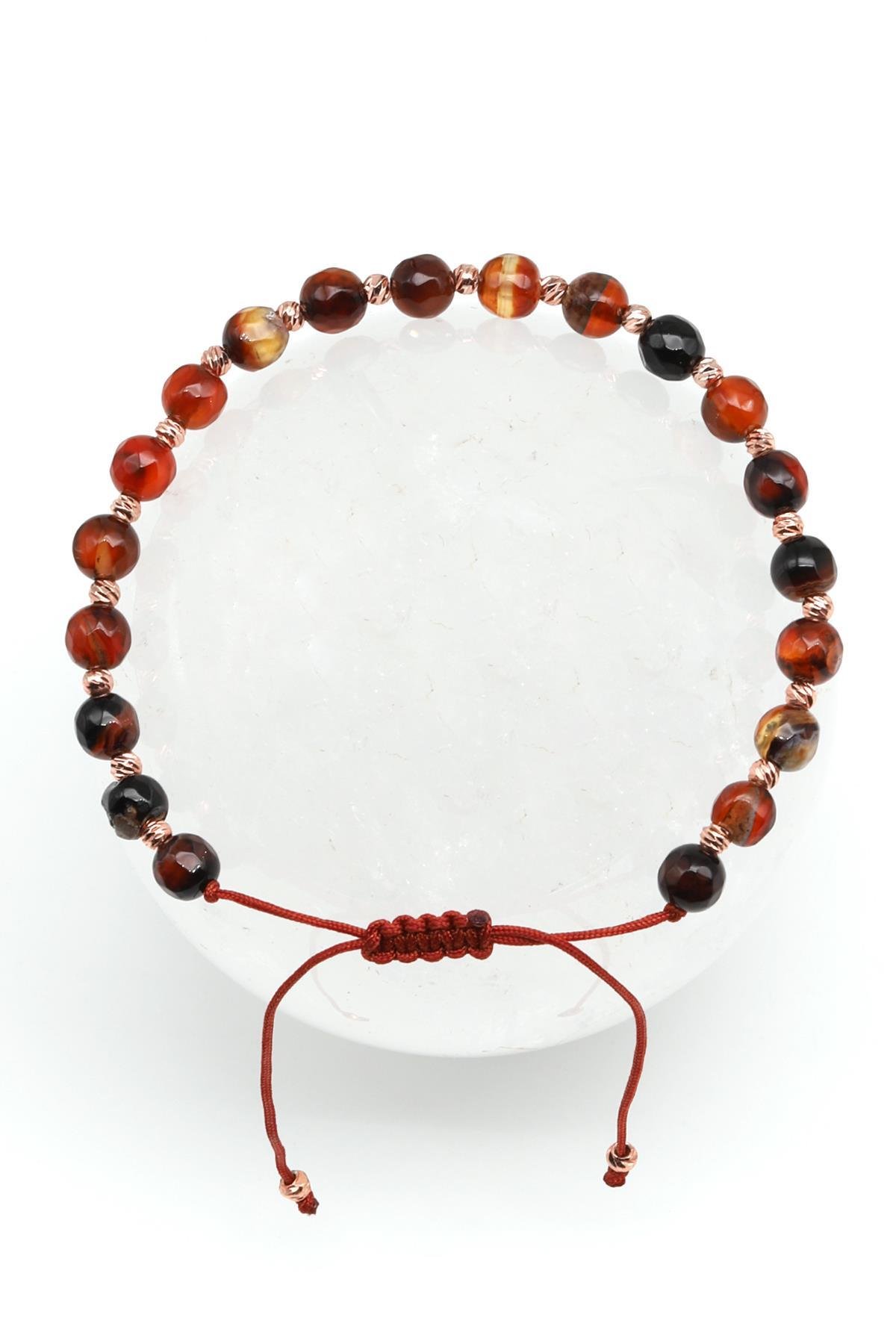 Akik Doğal Taş Makrome Örme Bileklik Fasetli Küre Kesim