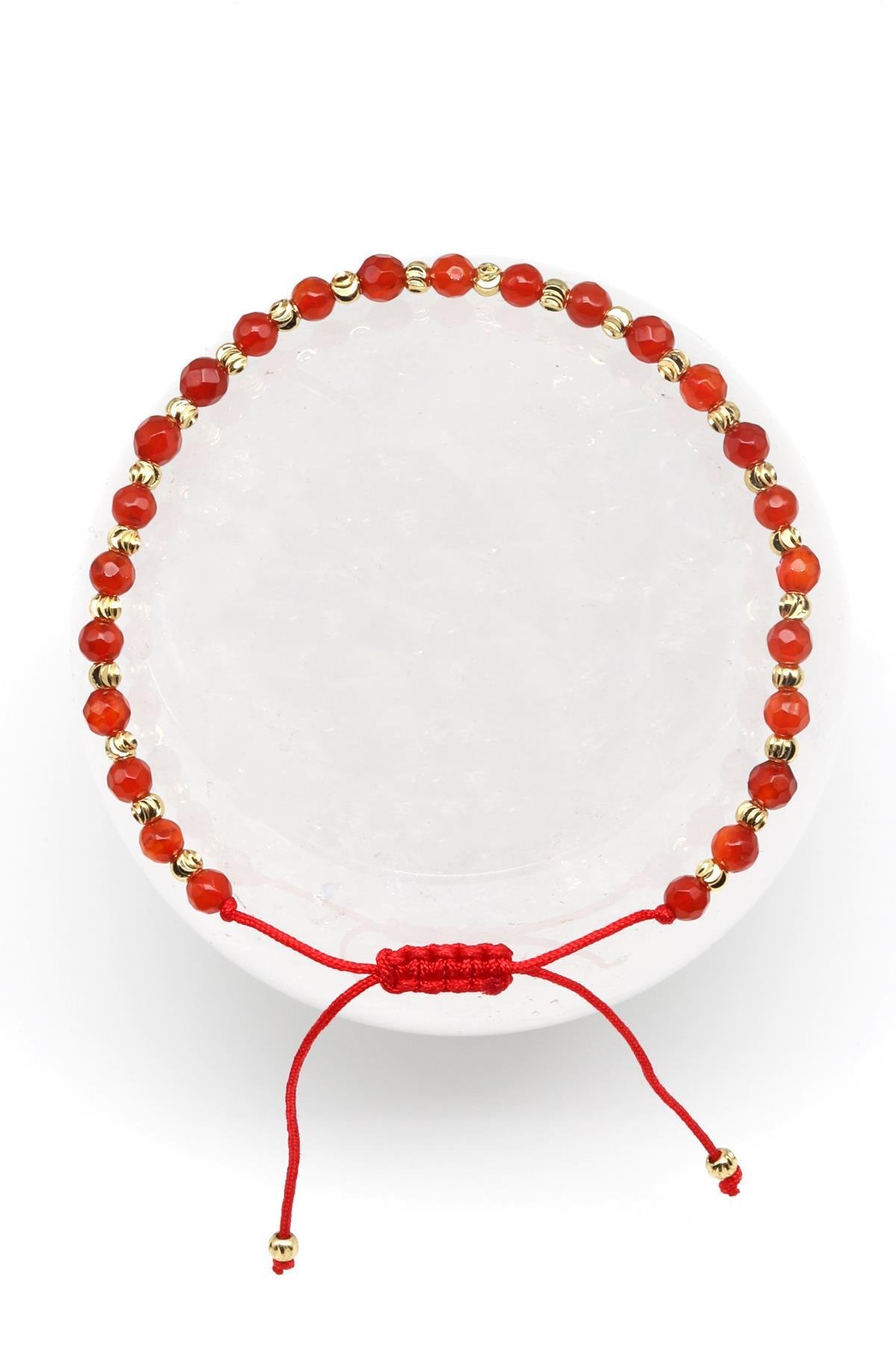 Akik Doğal Taş Makrome Örme Bileklik Fasetli Küre Kesim