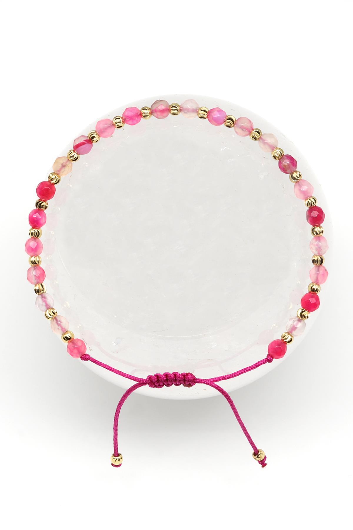 Akik Doğal Taş Makrome Örme Bileklik Fasetli Küre Kesim