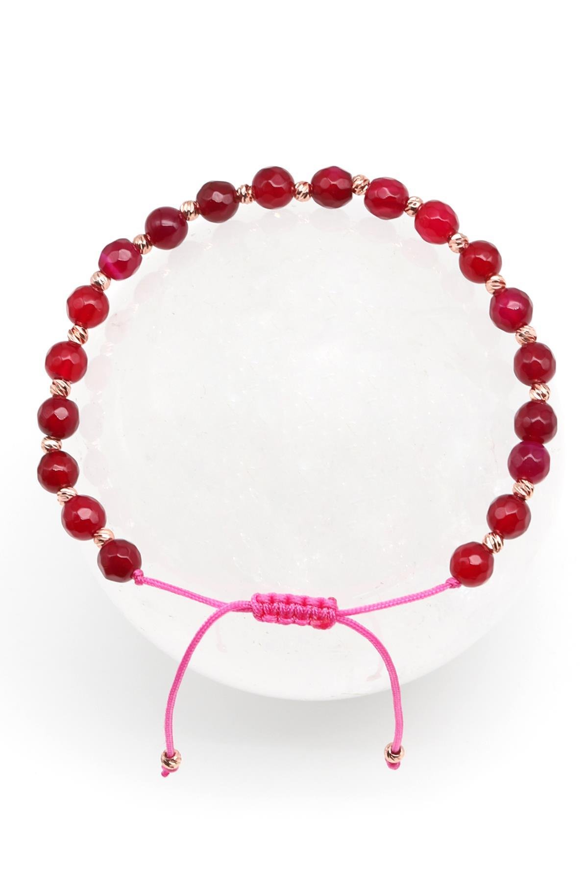 Akik Doğal Taş Makrome Örme Bileklik Fasetli Küre Kesim