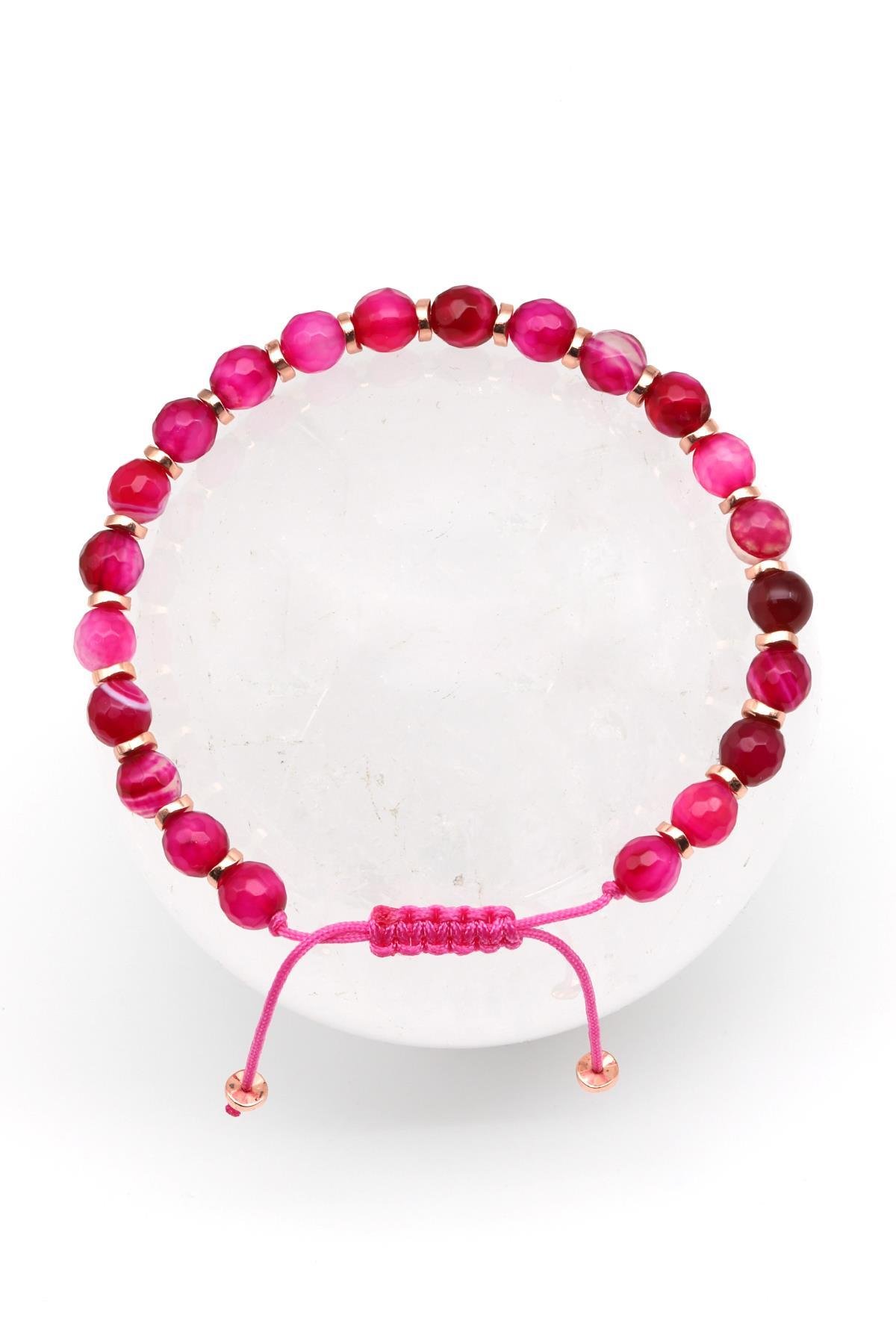 Akik Doğal Taş Makrome Örme Bileklik Faset Kesim