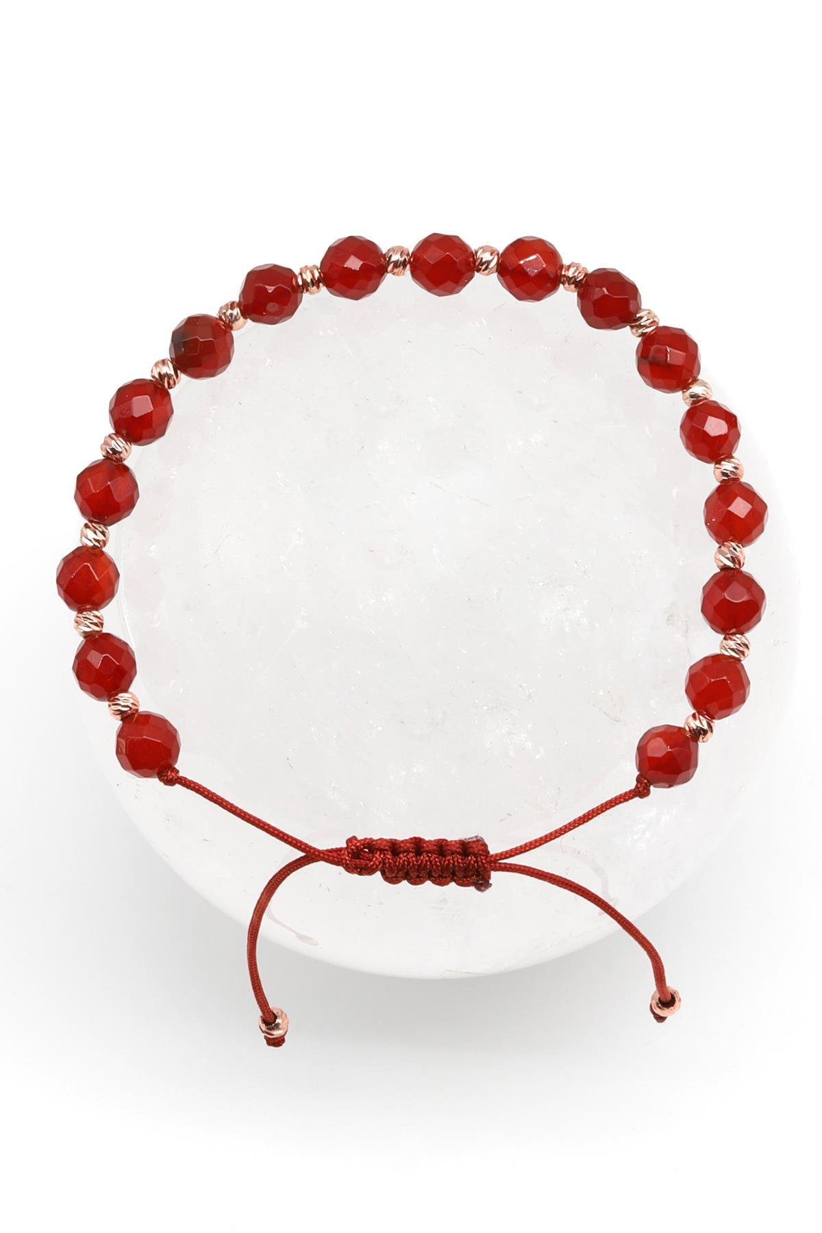 Akik Doğal Taş Makrome Örme Bileklik Fasetli Küre Kesim