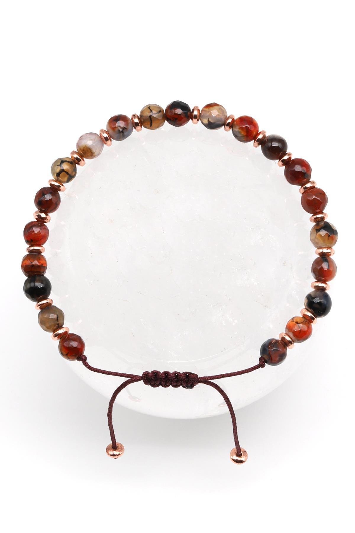 Akik Doğal Taş Makrome Örme Bileklik Fasetli Küre Kesim