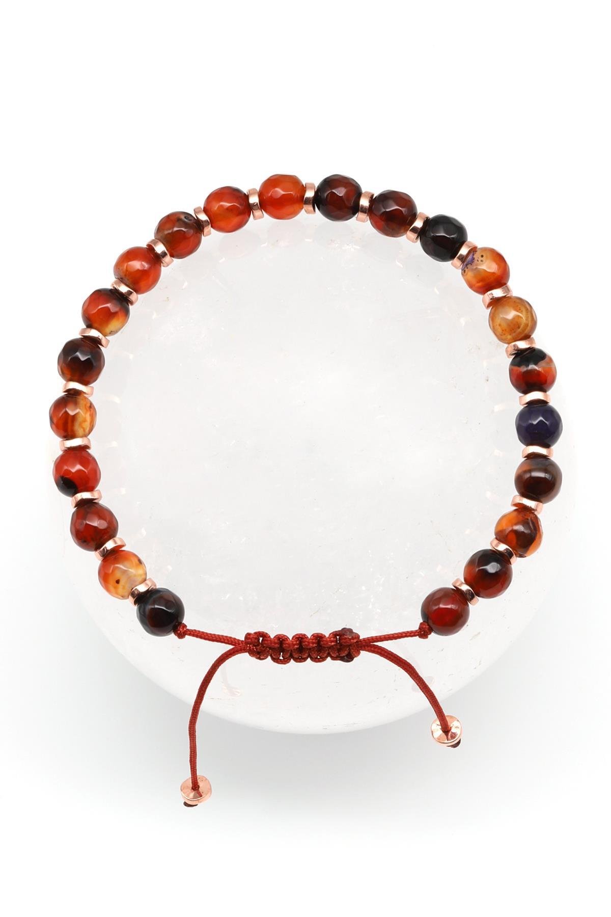 Akik Doğal Taş Makrome Örme Bileklik Fasetli Kesim