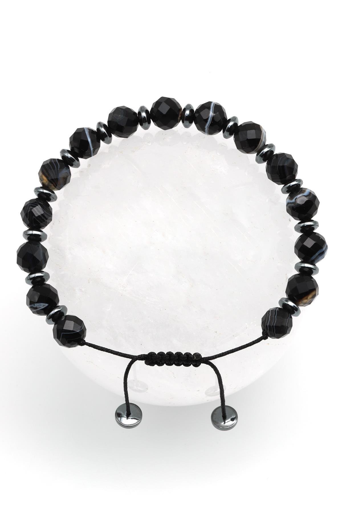 Akik Doğal Taş Makrome Örme Bileklik Fasetli Kesim