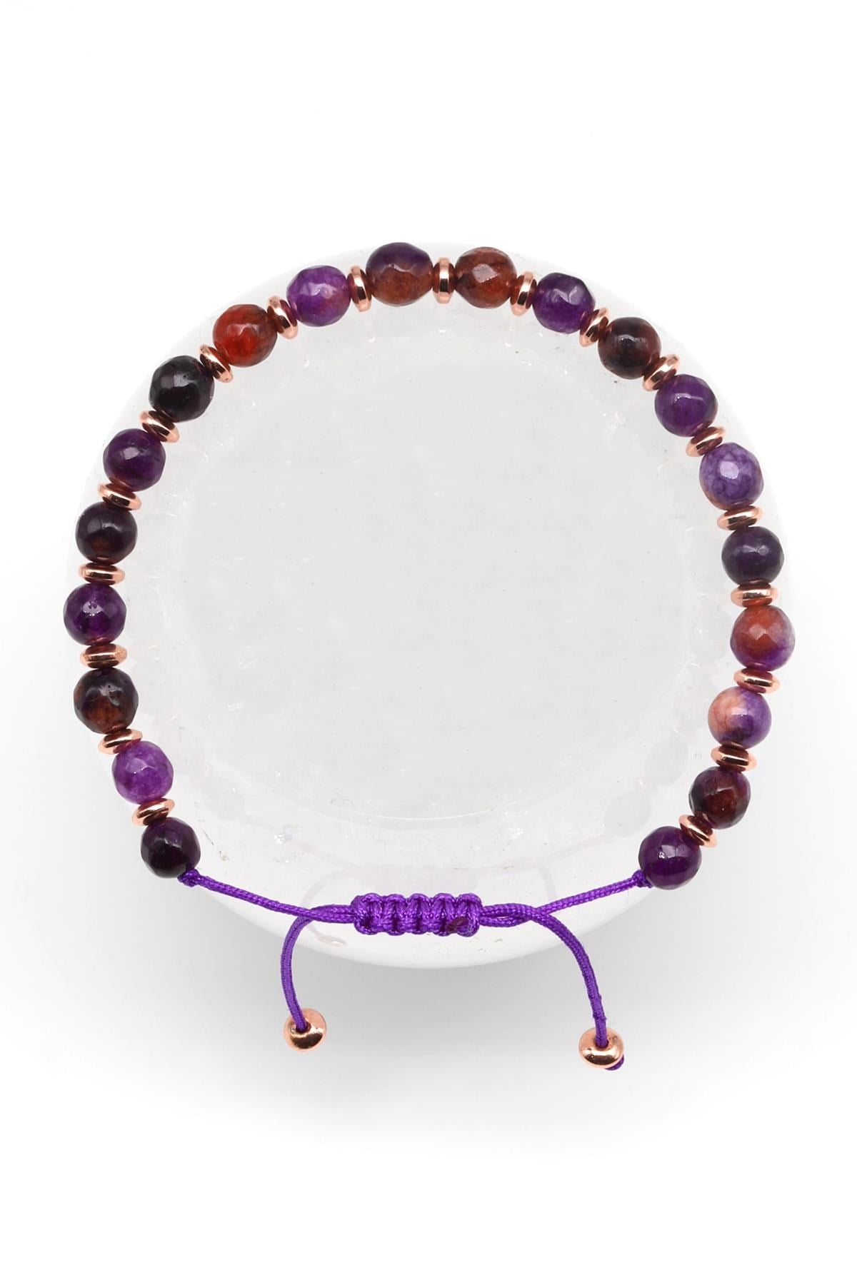 Akik Doğal Taş Makrome Örme Bileklik Küre Kesim