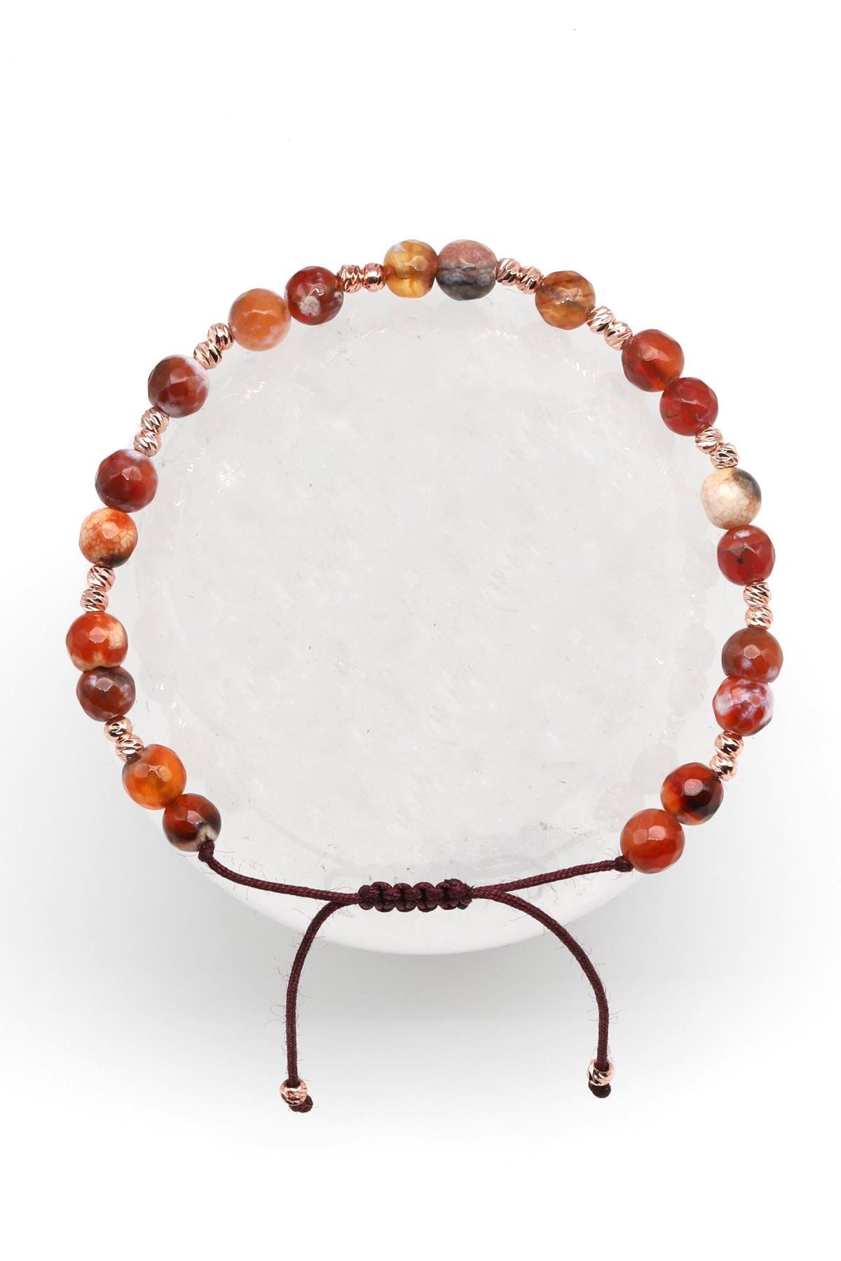 Akik Doğal Taş Makrome Örme Bileklik Küre Kesim