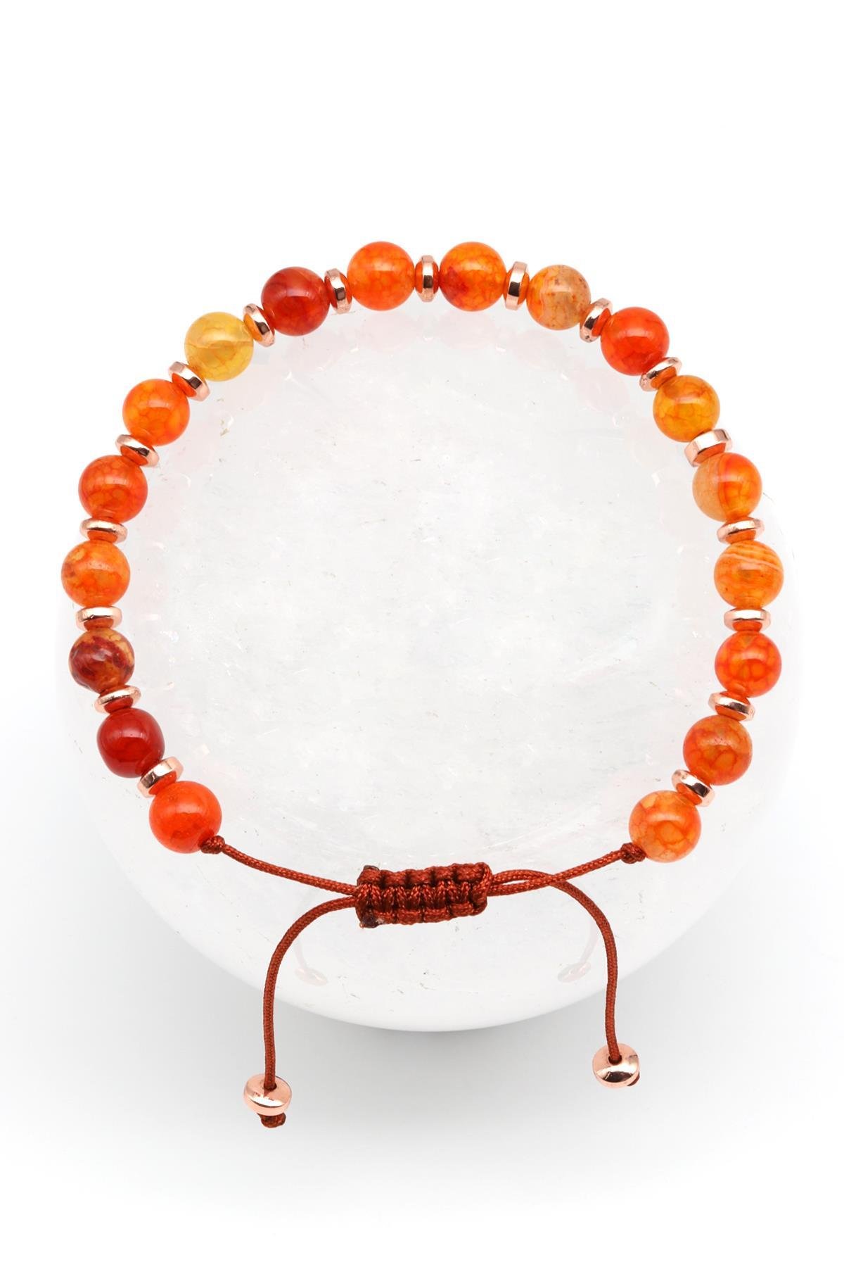 Akik Doğal Taş Makrome Örme Bileklik Küre Kesim