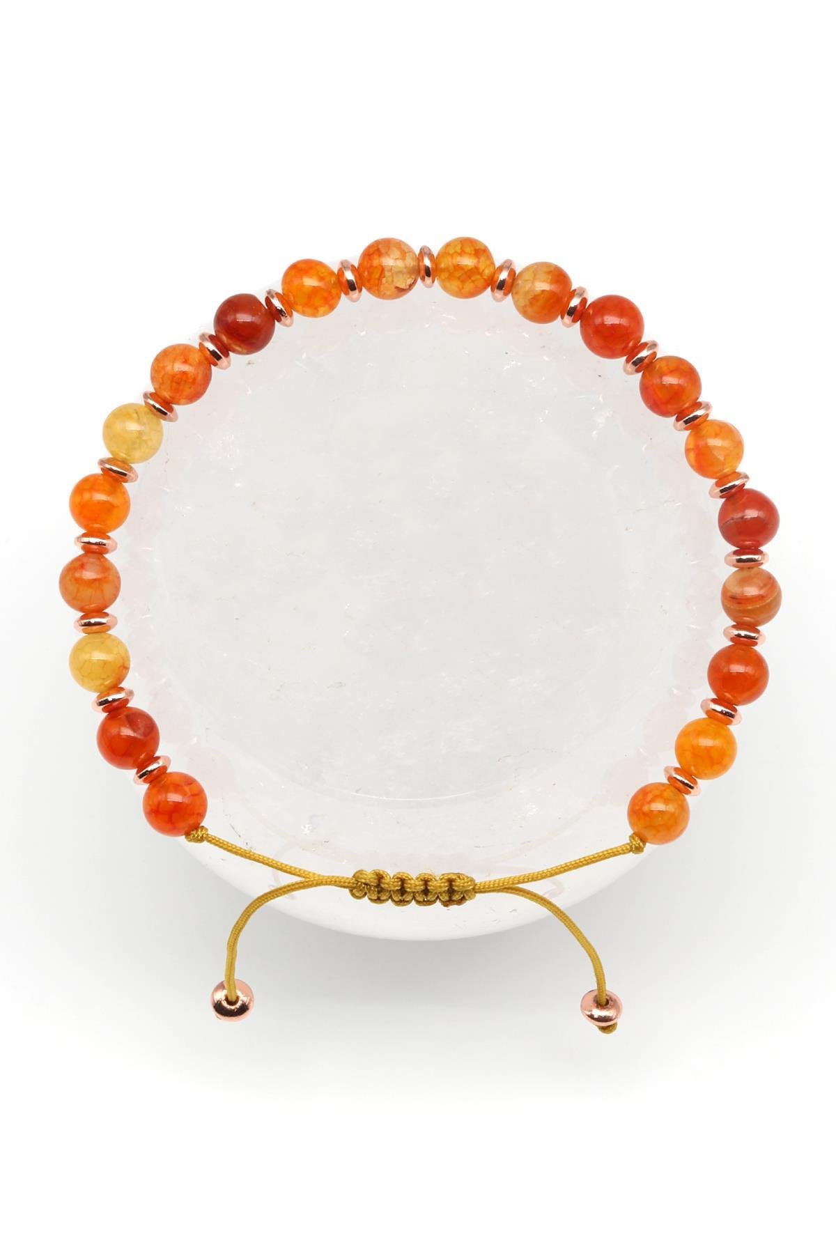 Akik Doğal Taş Makrome Örme Bileklik Küre Kesim