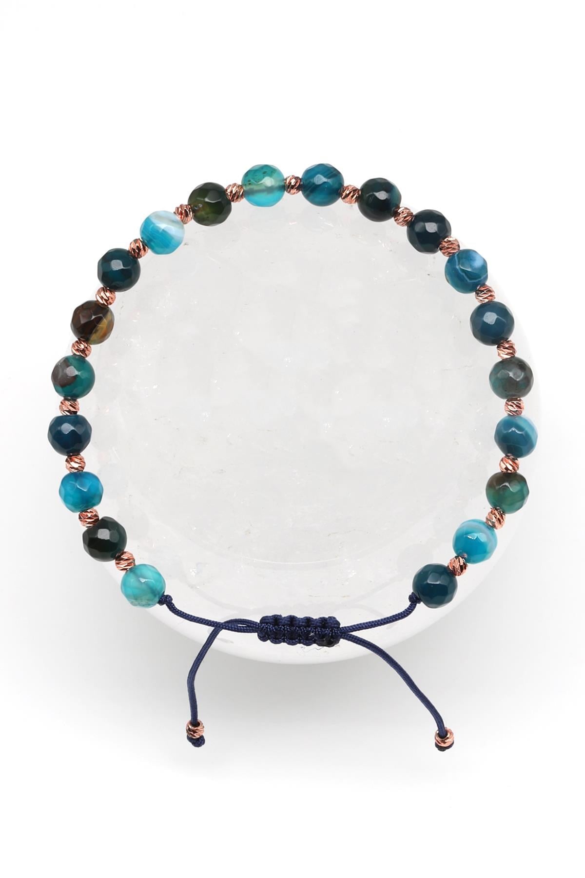 Akik Doğal Taş Makrome Örme Bileklik Küre Kesim