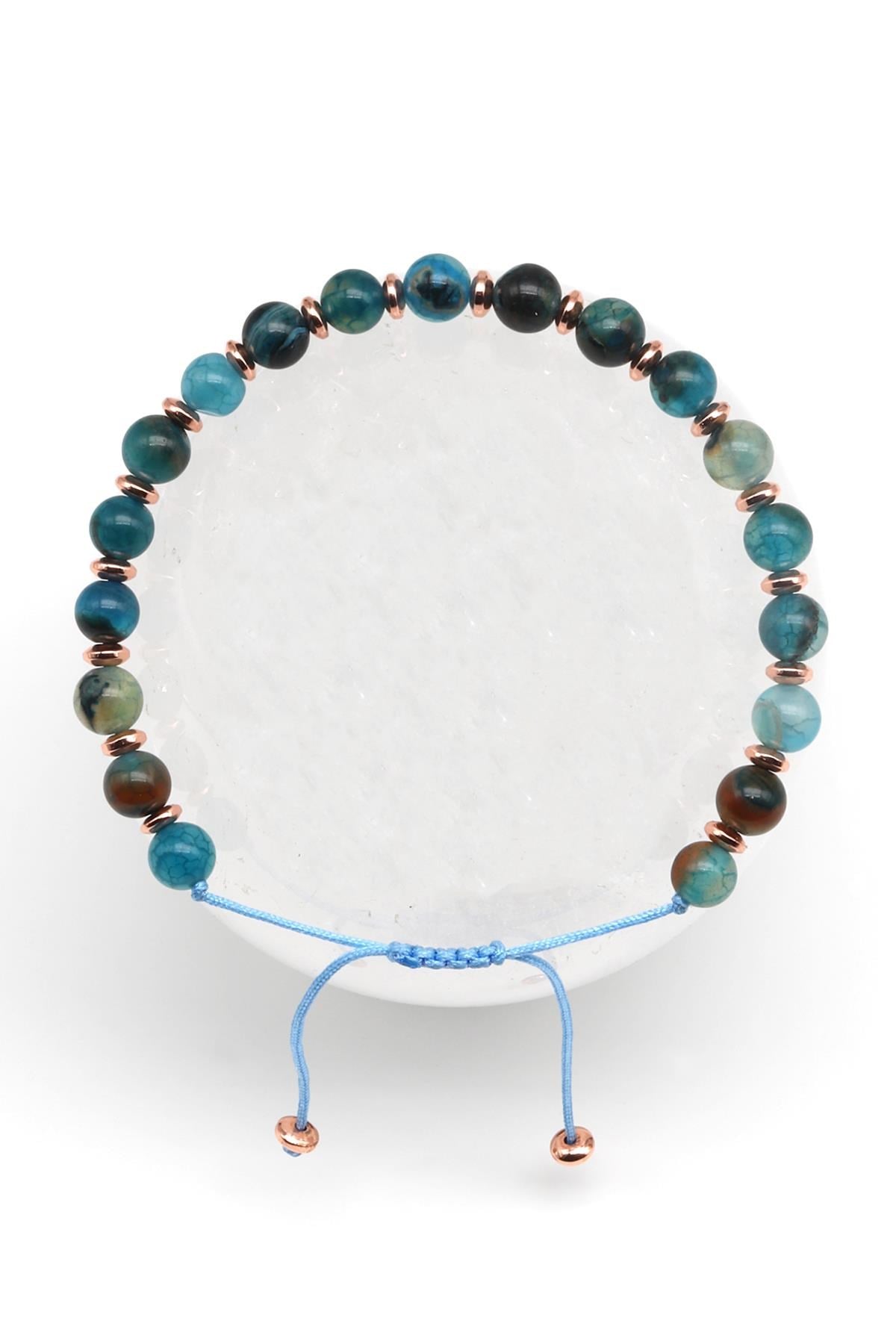 Akik Doğal Taş Makrome Örme Bileklik Küre Kesim