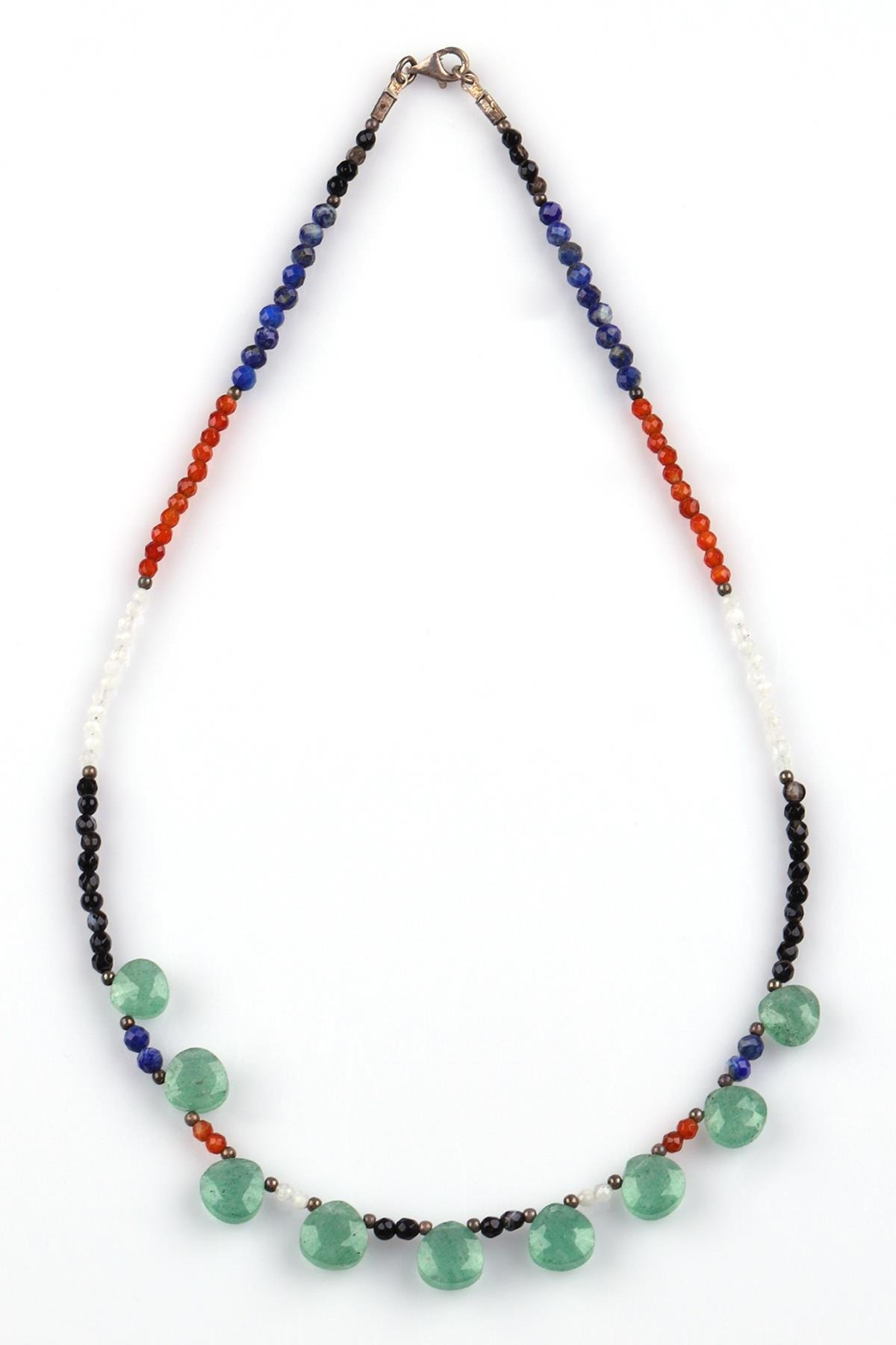 Akik - Lapis Lazuli - Göz Akik - Ay Taşı - Yeşil Kuvars Doğal Taş Tasarım Kolye