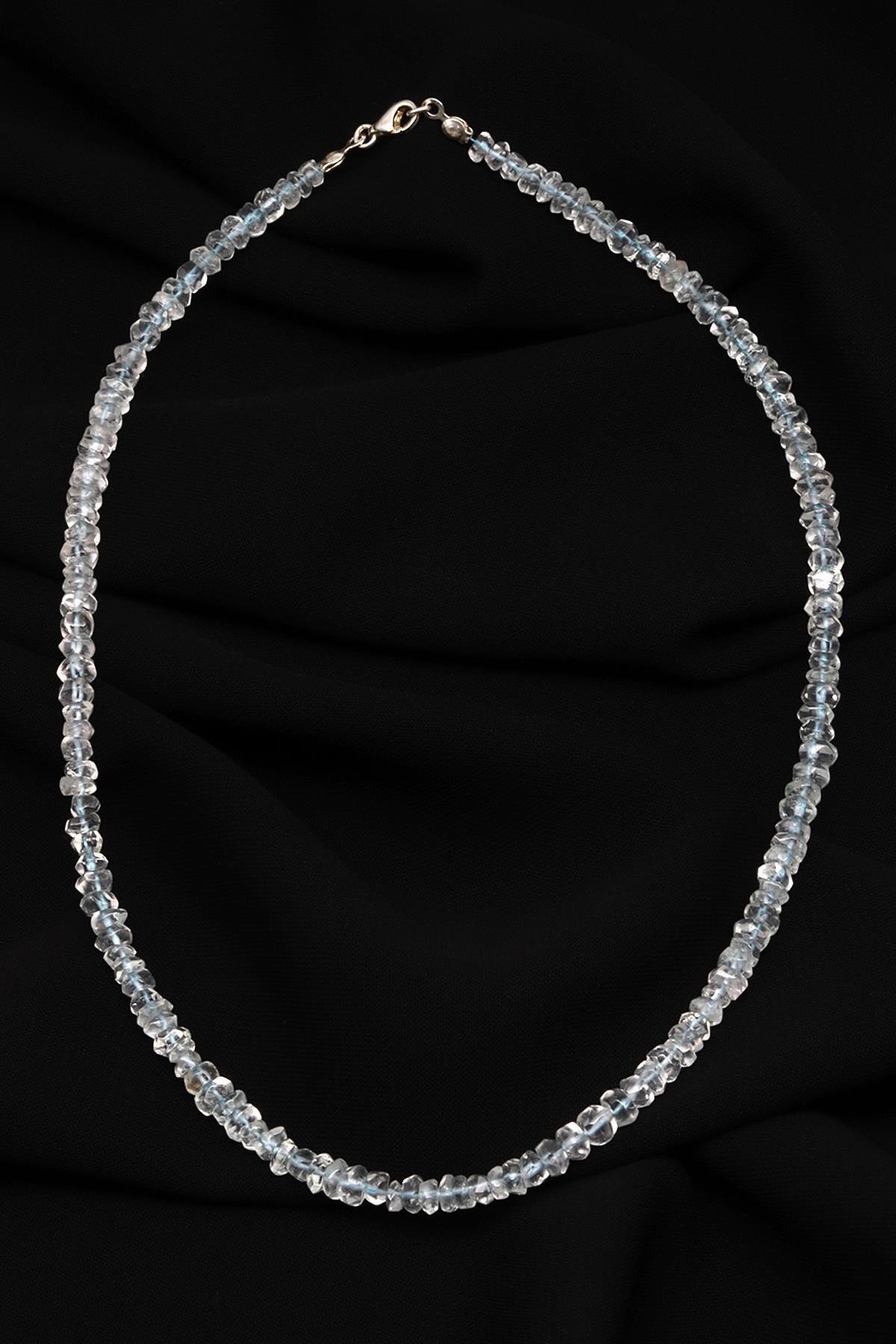 Akuamarin ( A Kalite ) Doğal Taş 925 Ayar Gümüş Rondel Kesim Kolye